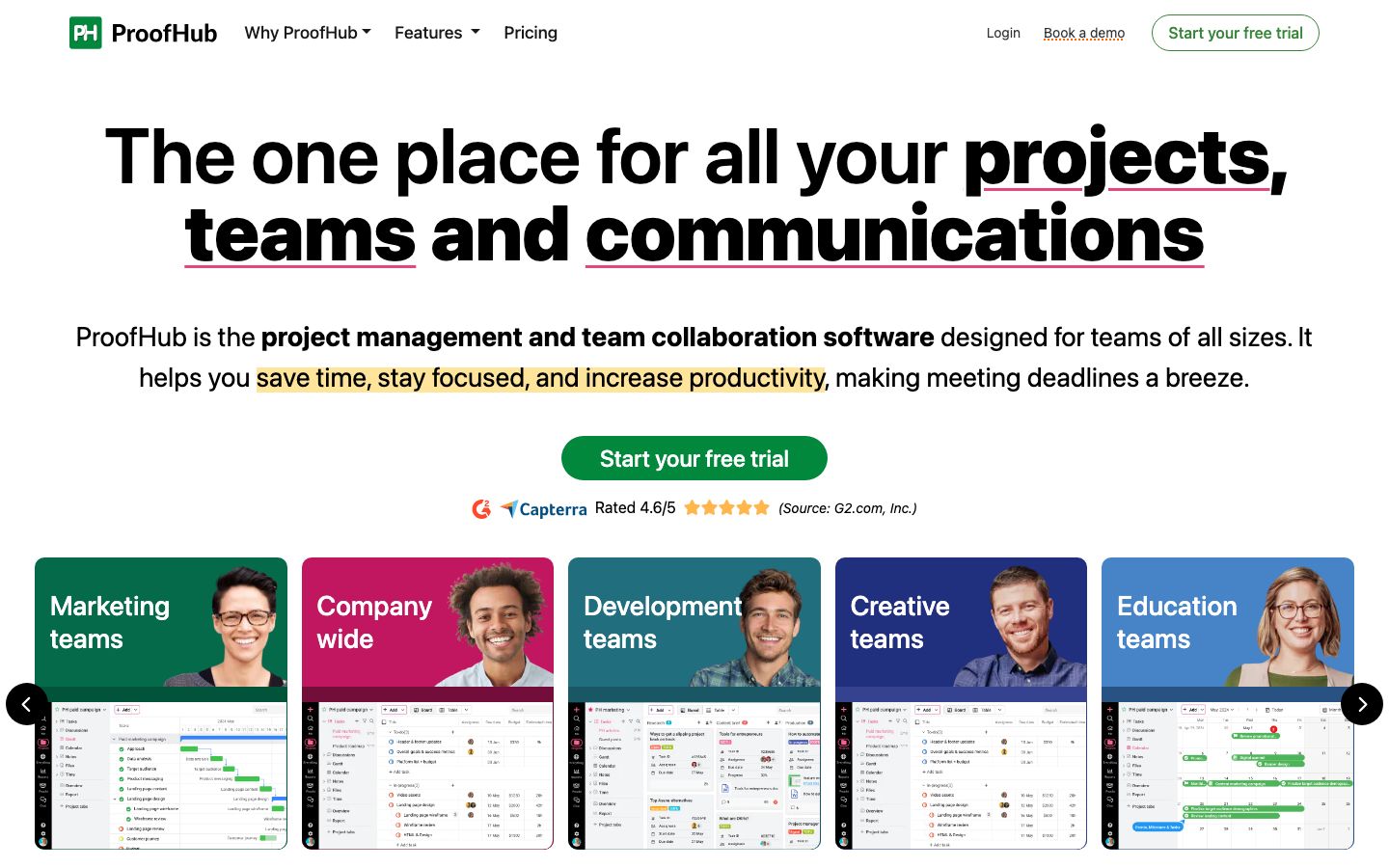 Captura de pantalla del sitio de ProofHub